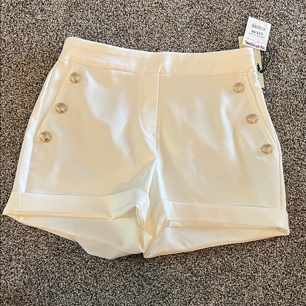 Rachel Zoe White High Waist Shorts with Button Accents